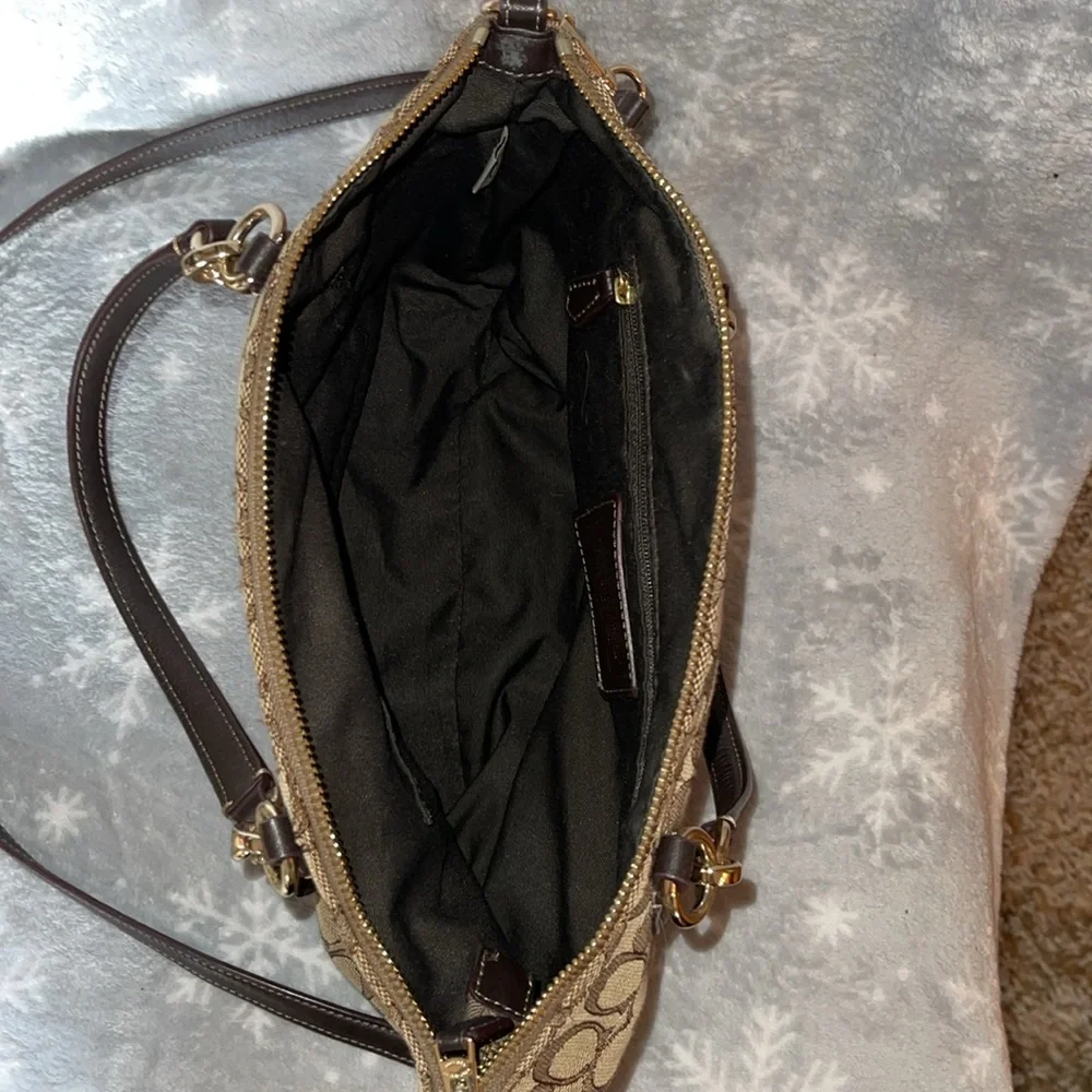 Coach Signature Mixed Leather Satchel/ crossbody / tote bag Brown - Picture 10 of 13